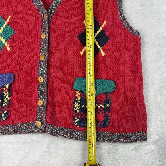 Vintage Northern Isles Portraits Hand Knit Sweater Vest Red Pattern M-L Cottage - Picture 5 of 9